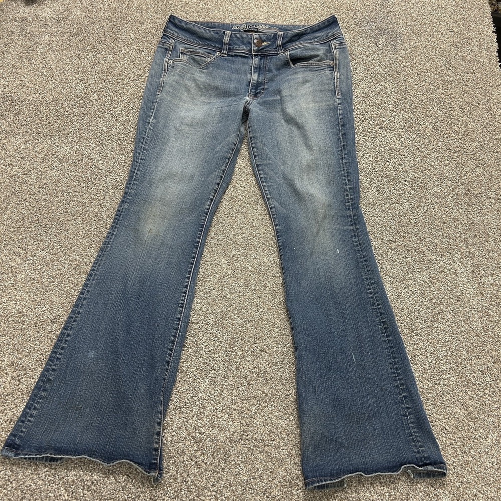 American Eagle Outfitters Kick Boot Jeans Womens 12 Med Wash Blue Stretch Denim